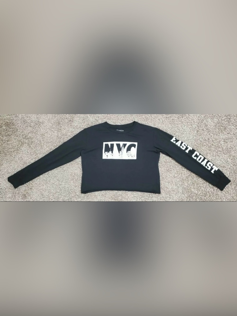 Women's Freeze "NYC" Long Sleeve Crop Top Shirt Size XL Black